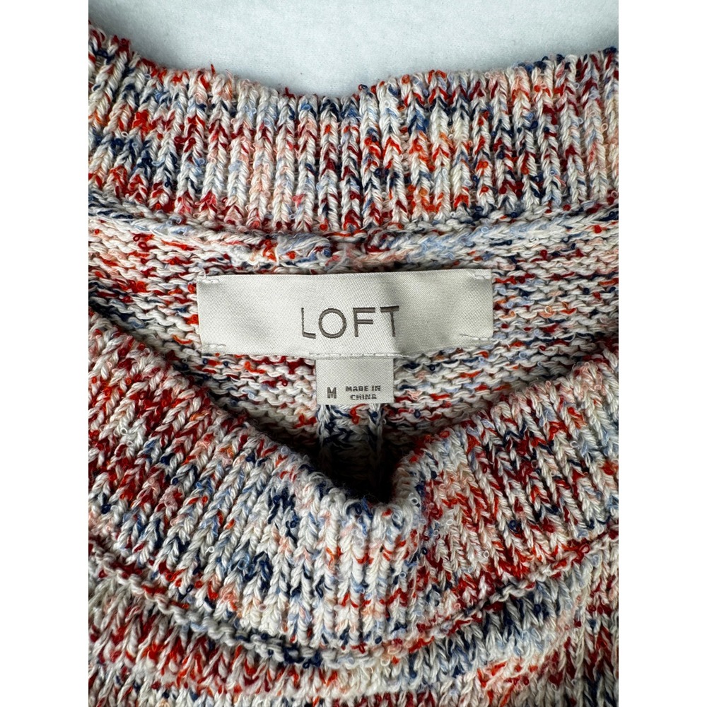 LOFT Womens Space Dye Crew Neck Sweater Red Blue White Marled Knit Size M - Picture 3 of 7